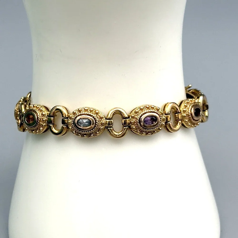Ross Simons 18k Gold Plated Sterling Silver Bracelet Gemstone Etruscan Revival 7